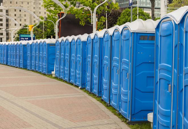 Seasonal porta potty units set up at a Marysville, Ohio venue